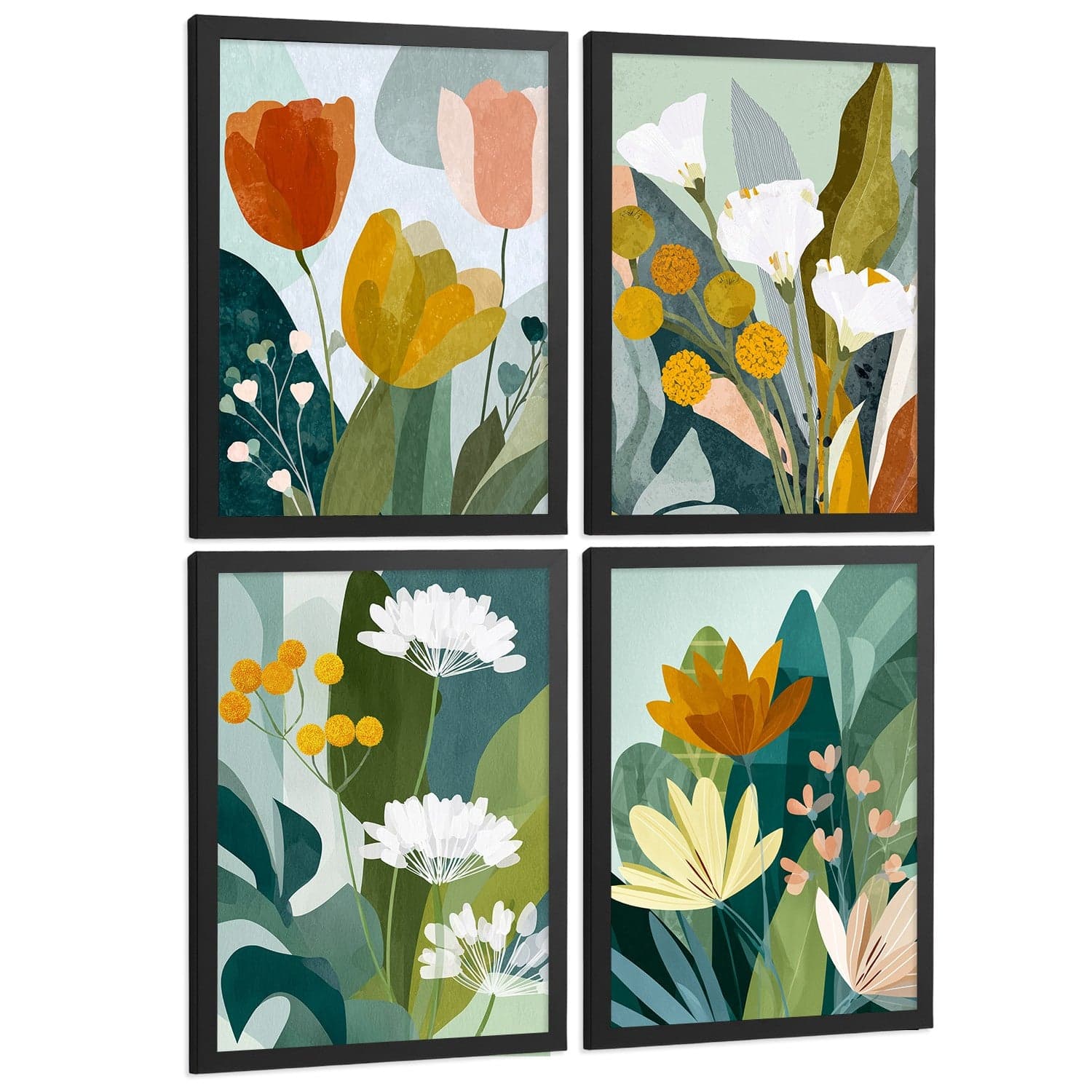 Set de 4 Laminas Decorativas Baño Cuadros Modernos Poster Floral Abstracto para Pared Lavabo Ducha WC y Aseo Decoracion Nordica Colorida