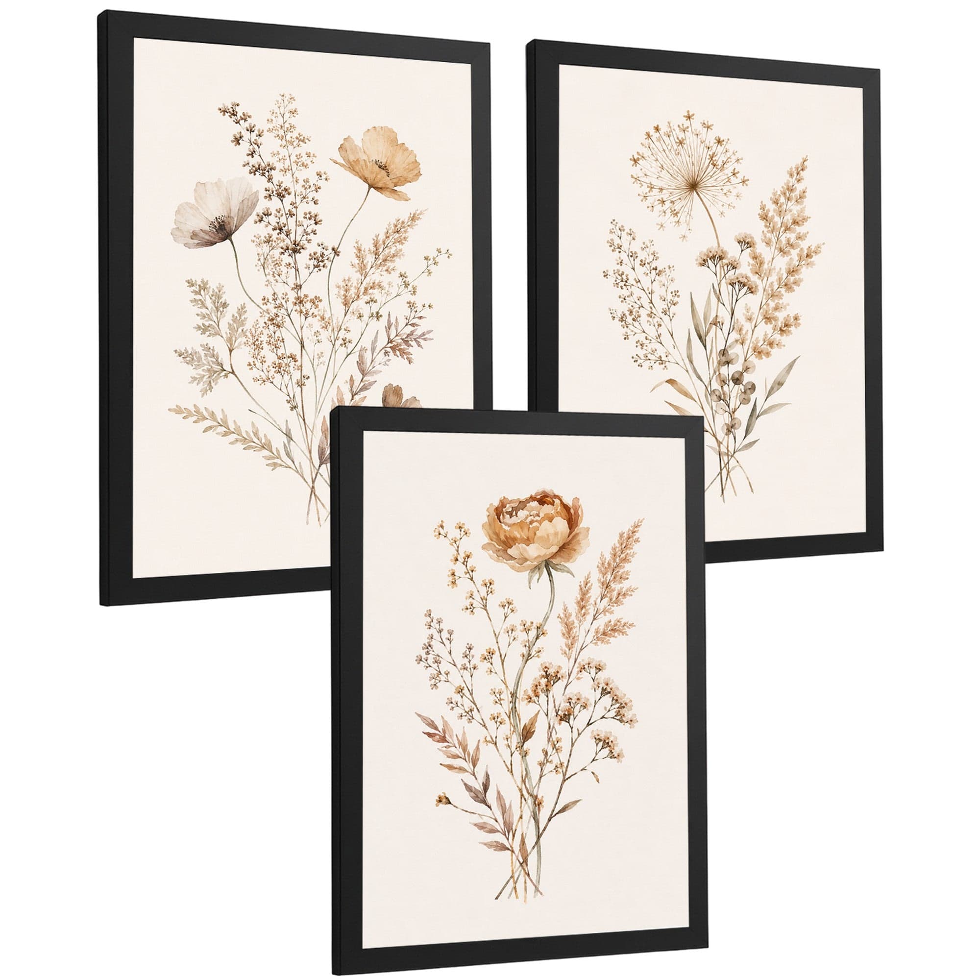 Posters de Flores Silvestres con Arte de Pradera en Tonos Neutros