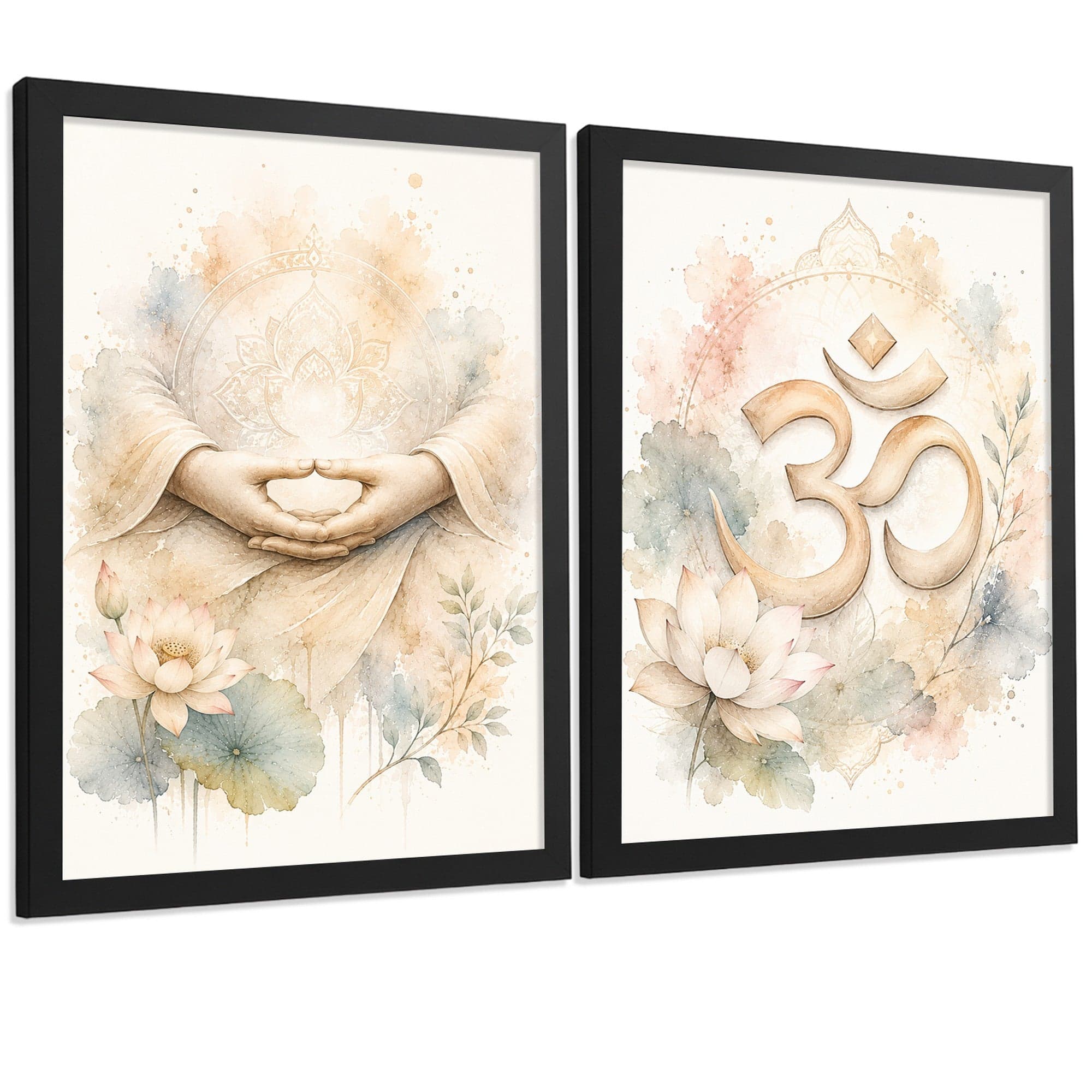 Posters Espirituales con Arte de Manos de Meditación y Símbolo Om
